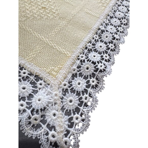 Embroidered lace Yellow white table runner 41.5" L X 17" W SKU 8667 - Picture 2 of 10
